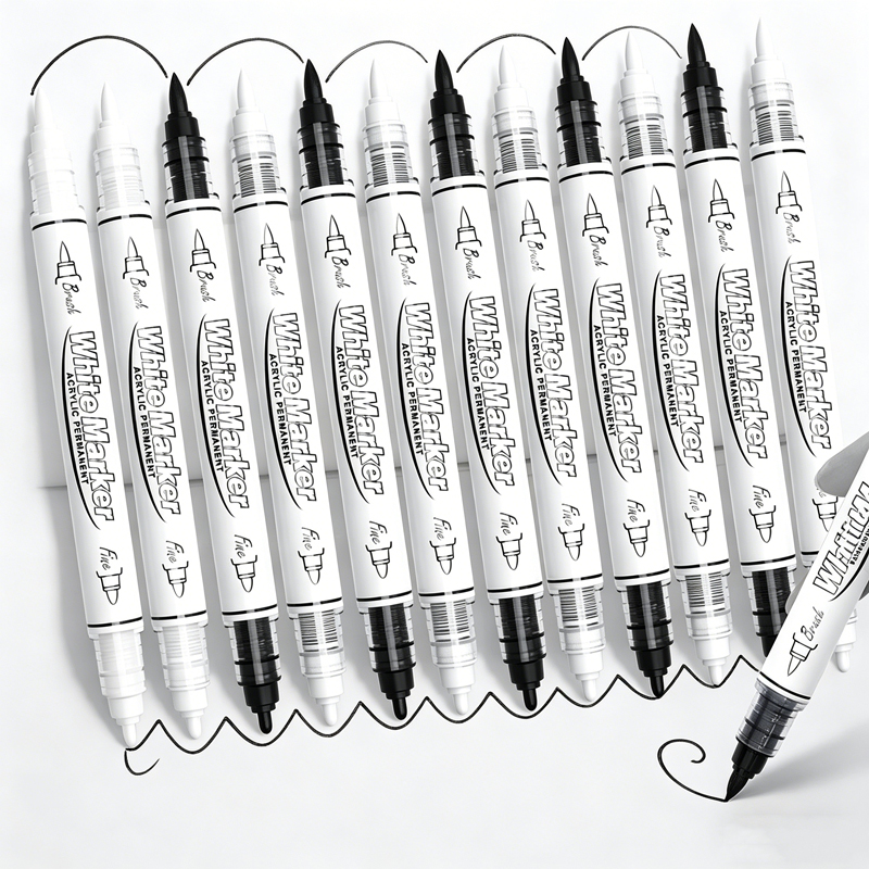 Whiteboard Marker Set - Black/White Large Capacity Dual Tip Permanent